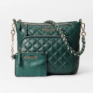 NWT MZ Wallace Emerald Leather Metro Scout Deluxe + leather metallic card case